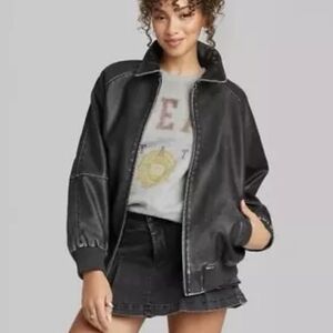 Wild Fable Faux Leather Bomber Jacket- Size Large